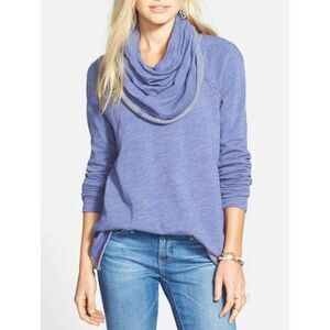 Free People FP Beach One Body Womens Medium Cocoon Funnel Cowl Top Blue Cozy